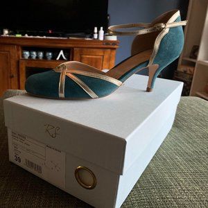 Rachel Simpson Leulla Teal Suede Wedding Shoes 39